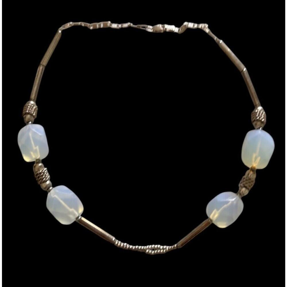 Sterling Silver Faceted Opalite Beaded Necklace Mexico Signed GAOI 18” 45g - Picture 1 of 12